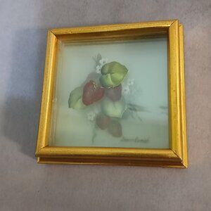 1973 Susan Cornish Oil Painting on Layered Glass-Small Wall Decor-Strawberries